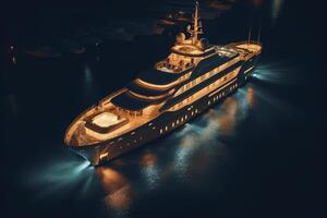 generativo ai illustrazione di superyacht a notte foto