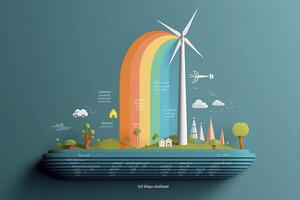 rinnovabile energia di 2050 carbonio neutro energia o serra gas emissione co2, ridurre co2 emissione concetto, generativo ai foto