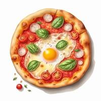 Pizza margherita a partire dal pomodori, Mozzarella formaggio, fresco basilico, sale e oliva olio. ai generato. foto