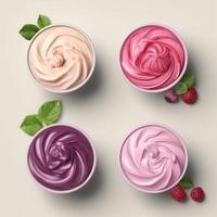 congelato Yogurt è un' Yogurt e latteria dolce, Di Più crostata di ghiaccio crema, e Basso nel Grasso. ai generato. foto
