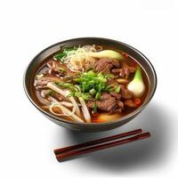 bue osso la minestra coreano cibo con spaghetto, scalogno e carne, ai generato foto