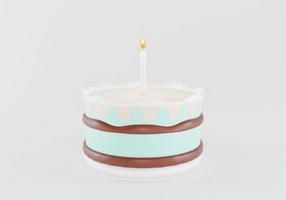torta di compleanno carino rendering 3D colore bianco con una candela torta dolce per un compleanno a sorpresa festa della mamma San Valentino su uno sfondo bianco foto