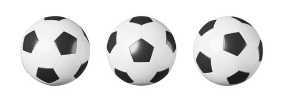 set di pallone da calcio o calcio con vista diversa su sfondo bianco isolato design semplice concetto di attrezzature sportive rendering 3d foto