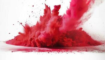 luminosa rosso holi dipingere colore polvere Festival esplosione isolato bianca sfondo. industriale Stampa concetto sfondo, creare ai foto