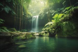 cascata nel un' tropicale giungla generativo ai foto