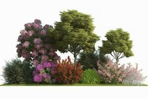bellissimo giardino impianti, fiore e alberi isolato su trasparente sfondo. 3d rendere. , creare ai foto