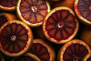 molti fette di succoso sangue arancia frutta come sfondo, creare ai foto