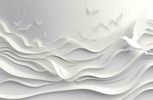 un' bianca carta sfondo con onde, nel il stile di chiaro e preciso uccello arte, nuova sachlichkeit, monocromatico padronanza, generat ai foto