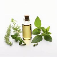 erba essenziale olio aroma Bootle e foglia , generativo ai foto