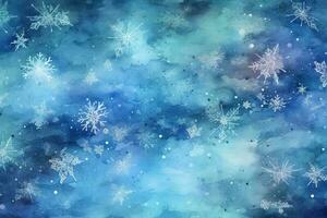 vacanza neve i fiocchi di neve acquerello illustrazione per Natale carte su spatola, nel il stile di cielo blu, vivace palcoscenico fondali, creare ai foto