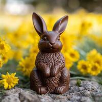 cioccolato coniglio coniglietto nel giallo primavera fiori ai generato foto