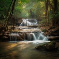 cascata nel giungla tropicale foresta ai generato foto