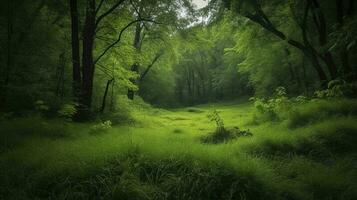 terra giorno e mondo ambiente giorno, molla, bellissimo naturale verdeggiante verde foresta nel estate, creare ai foto