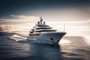 generativo ai illustrazione di superyacht a notte foto