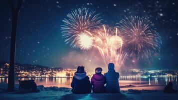nuovo anno fuochi d'artificio sfondo. illustrazione ai generativo foto