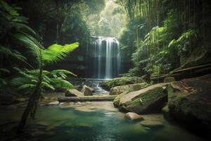 cascata nel un' tropicale giungla generativo ai foto