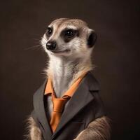 meerkat vestito nel un' formale attività commerciale completo da uomo ai generato foto