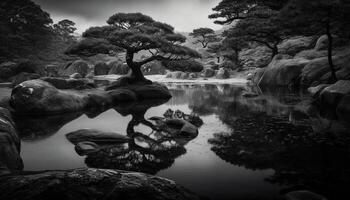 tranquillo scena di acqua riflettendo bellezza nel natura generato di ai foto