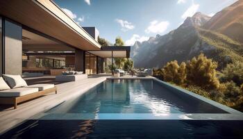 lusso all'aperto piscina design con moderno architettura generato di ai foto