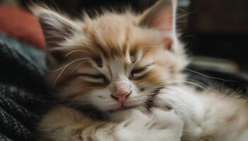 carino gattino riposo, occhi Chiuso, affascinante bellezza generato di ai foto