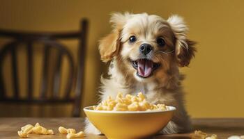 sorridente cane contento con cibo , generativo ai foto