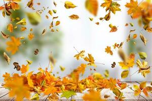autunno composizione. le foglie su pastello beige sfondo. foto