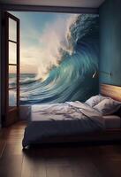 Camera da letto fusione in il oceano.3d rendering.creato con generativo ai foto