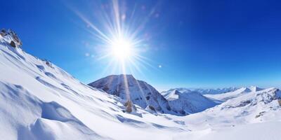 neve coperto paesaggi e montagne nel sfondo ai generato foto