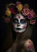 giorno di il morto teschi. dia de los muertos. giorno di il morto e messicano Halloween sfondo. messicano tradizione Festival. giorno di il morto zucchero cranio. dia de los muertos, creare ai foto