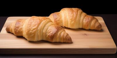 fresco brioche su un' di legno tavola ai generato foto