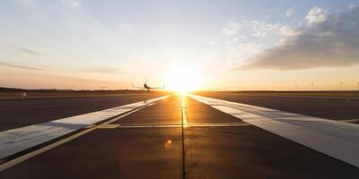 un' immagine di un aeroporto con un' tramonto ai generato foto