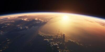 un' Visualizza di terra a partire dal spazio con sole su esso ai generato foto