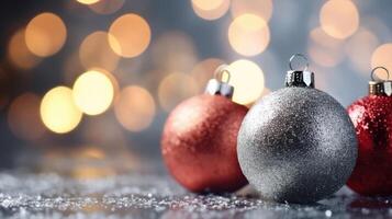 Natale sfondo con luccichio palle. illustrazione ai generativo foto