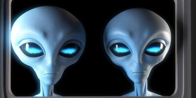 alieni con blu occhi guardare su di finestra ai generato foto