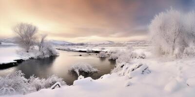 inverno paesaggio con nevoso sentiero ai generato foto