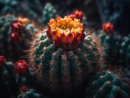 miniatura casa fiori succulente e cactus nel il giardino creato con generativo ai tecnologia foto