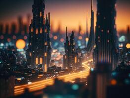 futuristico città paesaggio paesaggio urbano isometrico Visualizza notte città creato con generativo ai tecnologia foto