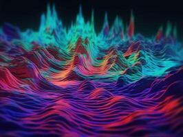 neon luci cromatico olografico liquido dinamico forme su buio sfondo creato con generativo ai tecnologia. foto
