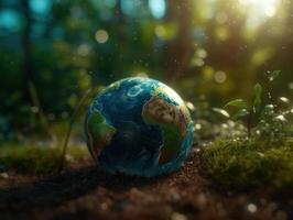 verde pianeta terra giorno natura protezione concetto creato con generativo ai tecnologia foto