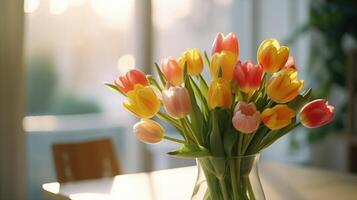 fresco mazzo di tulipani. illustrazione ai generativo foto