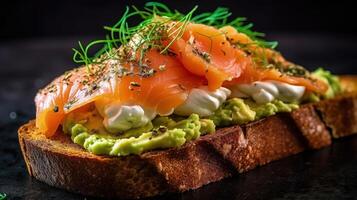 avocado e affumicato salmone crostini illustrazione ai generativo foto