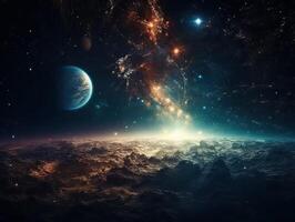 notte cielo universo pieno con stelle e nebulosa galassia astratto cosmo sfondo. foto