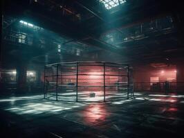 nel il combattente gabbia interno Visualizza di sport arena creato con generativo ai tecnologia. foto