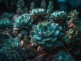 miniatura casa fiori succulente e cactus nel il giardino creato con generativo ai tecnologia foto