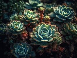 miniatura casa fiori succulente e cactus nel il giardino creato con generativo ai tecnologia foto