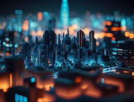 futuristico città paesaggio paesaggio urbano isometrico Visualizza notte città creato con generativo ai tecnologia foto