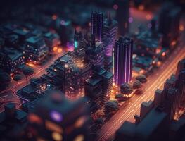 futuristico città paesaggio paesaggio urbano isometrico Visualizza notte città creato con generativo ai tecnologia foto