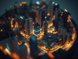 futuristico città paesaggio paesaggio urbano isometrico Visualizza notte città creato con generativo ai tecnologia foto