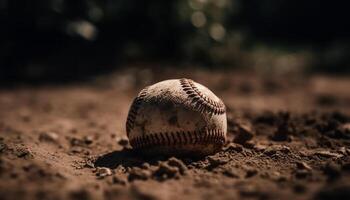 blu baseball guanto colpi successo su sporco outfield nel estate generato di ai foto