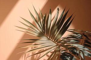 beige sfondo con palma tropicale le foglie. fogliare illustrazione. generato ai foto